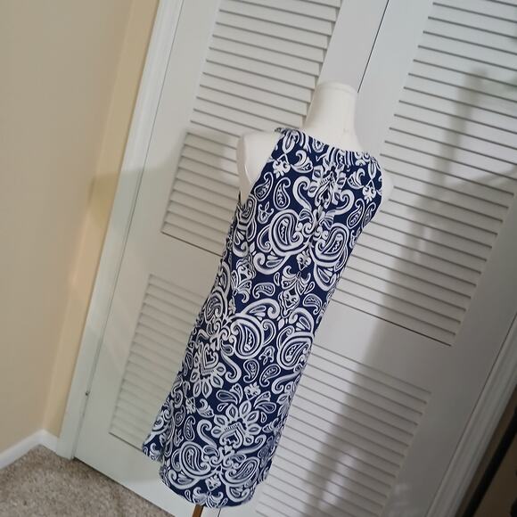 Apt 9 Small Halter Style Beaded Rounded-v-Neck Royal Blue White paisley A-line - Picture 10 of 15
